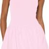 Women Strapless Tube Top Dress Bubble Skirt Cute Summer Mini Short Dresses Bandeau Corset Dress Casual