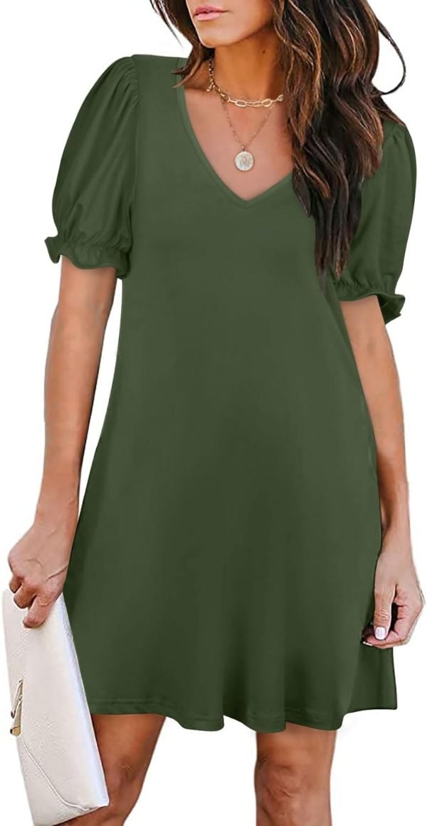 61UcqnKq1_L._AC_SL1500 Women's Casual Dresses Puff Short Sleeve V-Neck Cocktail Dress with Pockets