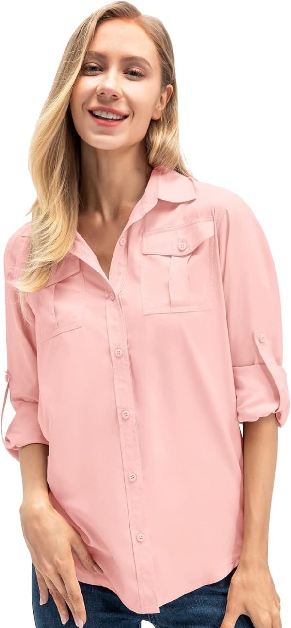 61W3lQGgfJL._AC_SL1500 Women's Quick Dry Sun UV Protection Convertible Long Sleeve Safari Shirts for Hiking Camping Fishing Sailing