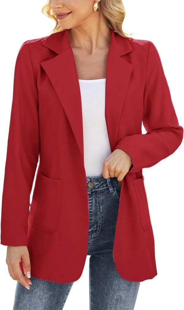 61WJoLyD95L._AC_SL1500_bbe96037-23fd-4a2d-a405-7392c033e44b Women Open Front Blazers Long Sleeve Casual OL Office Slim Buttonless Suit Jacket with Pockets