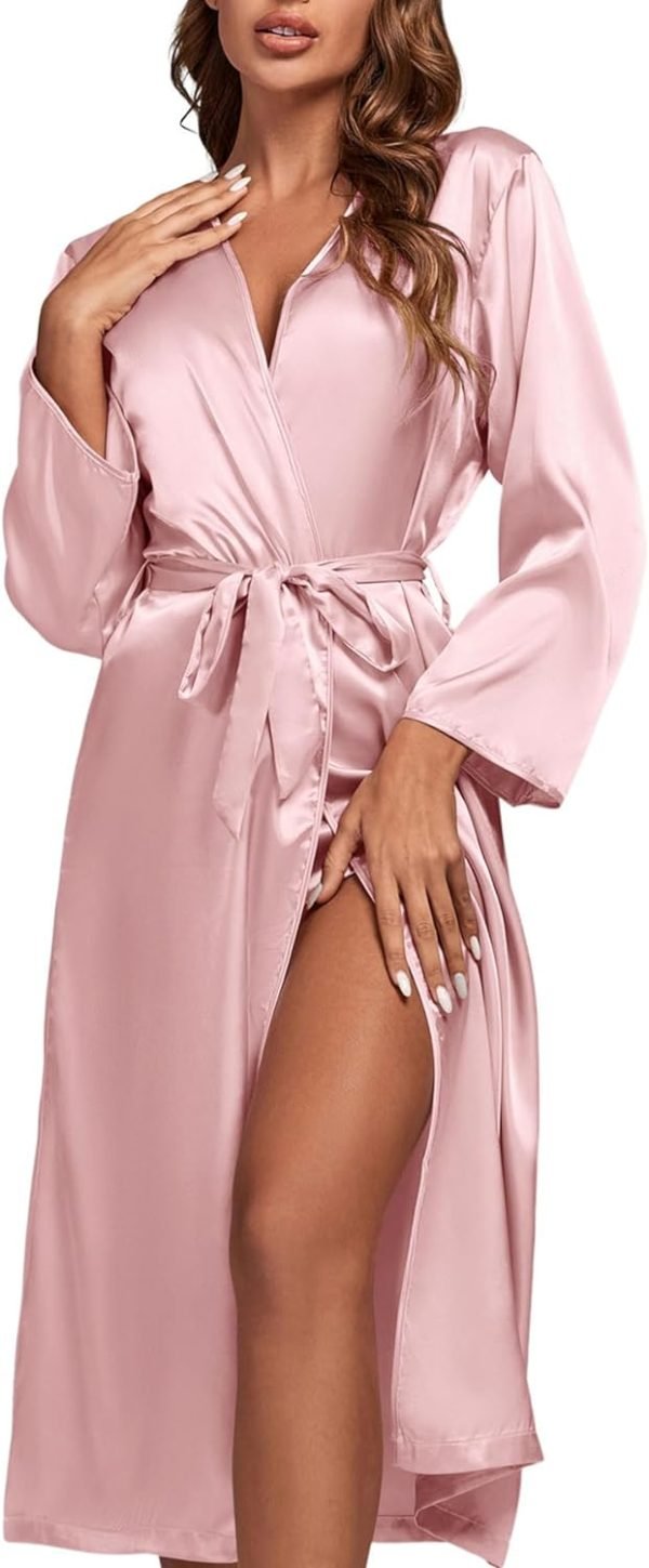61WQkZiHpQL._AC_SL1500 Women's 3Pcs Pajamas Satin Cami Top and Shorts with Robe Sleepwear Set