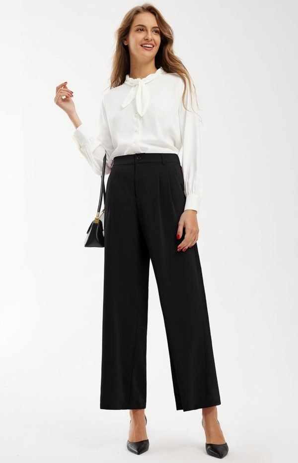 Libin Women's Wide Leg Pants High Waisted Work Dress Pants Loose Fit Back Elastic Waist Business Casual Trousers Office