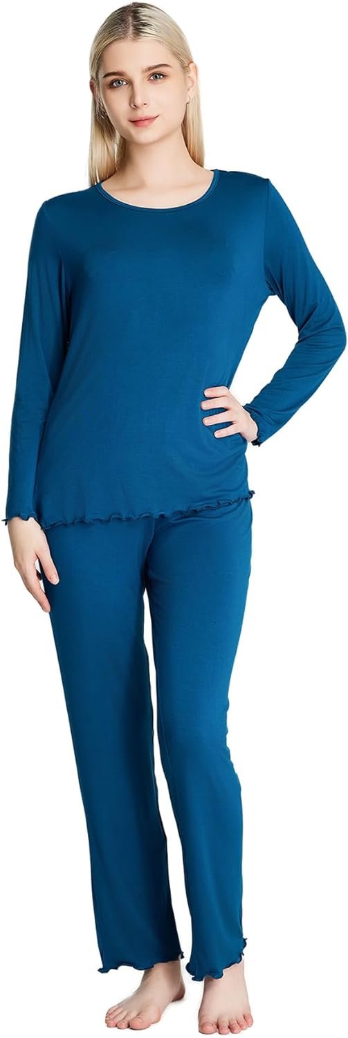 Loungewear Set pajamas Womens sleepwear Bamboo Viscose Long Sleeve t shirt Long Pants Super Soft Novelty Pjs Set