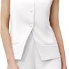 61XzkDSGksL._AC_SL1500 Women's Summer 2 Piece Outfits Sleeveless Round Neck Button Down High Waisted Pants 2024 Business Work Sets