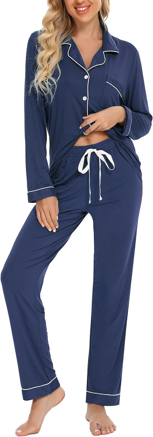 61YI_J8oU6L._AC_SL1500_2f121f23-6742-4505-a3c7-b9deed25d074 Pajamas Set Long Sleeve Womens Button Down Sleepwear Two Piece Nightwear Soft Pj Lounge Sets S-XXL