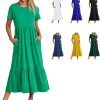 Womens Summer Dresses Casual Short Sleeve Crewneck Swing Dress Casual Tiered t Shirt Dress with Pockets 2024 Trendy Outfits