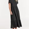 Women's Summer Casual Short Sleeve Crewneck Swing Dress Flowy Tiered Maxi Beach Dress with Pockets
