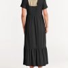 Women's Summer Casual Short Sleeve Crewneck Swing Dress Flowy Tiered Maxi Beach Dress with Pockets