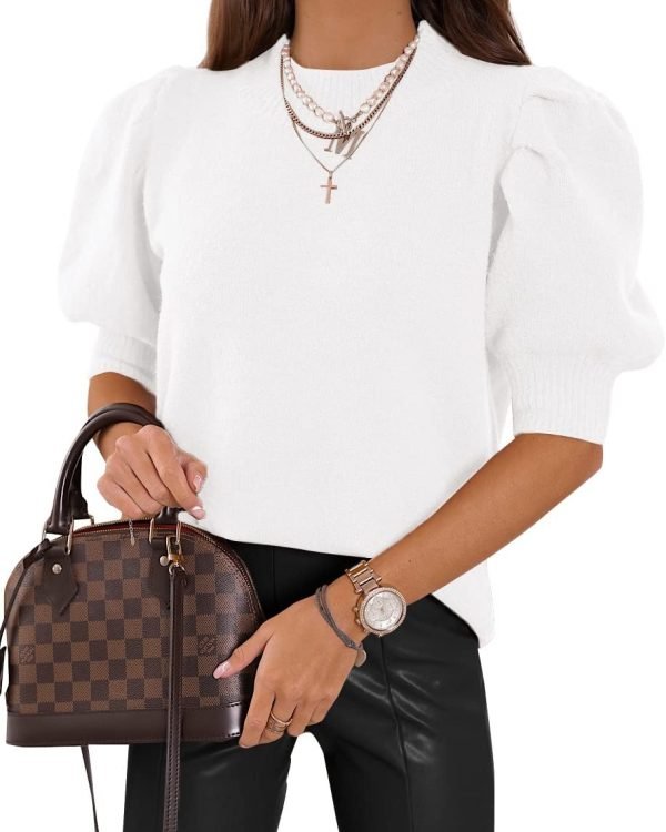 61_piDdszSL._AC_SL1145 Women's Puff Short Sleeve Sweaters 2024 Fashion Spring Tops Casual Pullover Shirts
