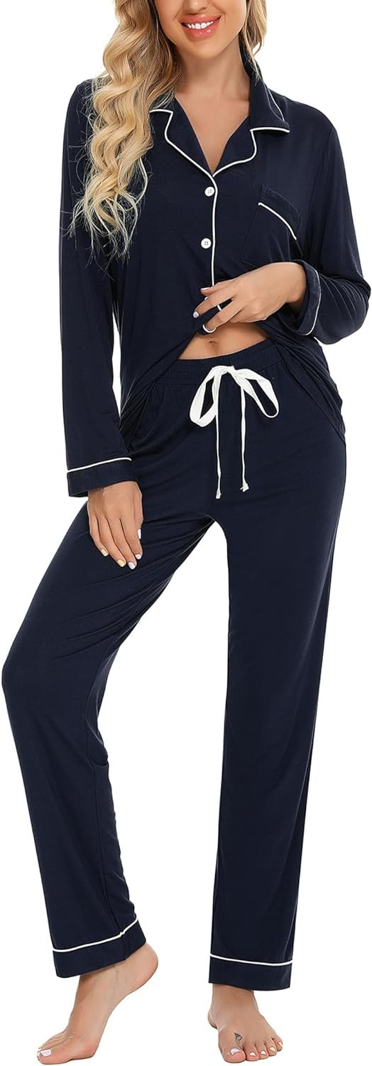 61_tR_UkOPL._AC_SL1500_aee87457-4908-469d-b4b5-f2d97d357a86 Pajamas Set Long Sleeve Womens Button Down Sleepwear Two Piece Nightwear Soft Pj Lounge Sets S-XXL