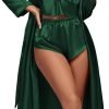 61aAUoqpUKL._AC_SL1500 Women's 3Pcs Pajamas Satin Cami Top and Shorts with Robe Sleepwear Set