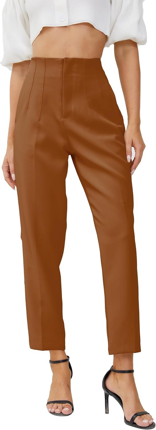 61ahK7JPApL._AC_SL1500 Women's High Waisted Business Trousers Straight Leg Pleated Office Slacks Pants