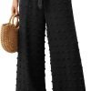 Womens Wide Leg Lounge Pants High Waisted Business Work Casual Pants Adjustable Tie Knot Loose Trousers with Pocket