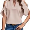 Women's Cold Shoulder Tops Summer Fashion Short Sleeve V Neck Casual Loose Solid Color Blouse Shirts