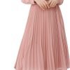 Business Casual Shirt Dress for Women Long Sleeves Pleated Midi Dresses with Belt