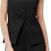 61emiwTjiRL._AC_SL1500 Women's Summer 2 Piece Outfits Sleeveless Round Neck Button Down High Waisted Pants 2024 Business Work Sets