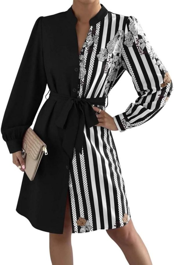 61hQoWcgyrL._AC_SL1500 Womens Button Down Shirt Dresses with Belt Button Up Tunics Long Sleeve Blouse Tops