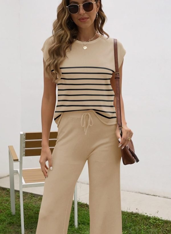 61l3RouSZ9L._AC_SL1500 Sets for Women Spring Outfits for Women 2024 Travel Wide Leg Pant Summer Two Piece Sets Lounge Matching Sets