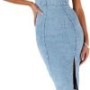 Women's Sleeveless Bodycon Denim Tank Dress Scoop Neck Zip Up Side Slit Stretchy Wrap Club Party Jean Midi Dresses