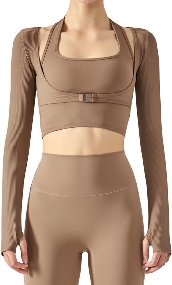 61oH55xtpkL._AC_SL1500_e9051ec1-d7e7-4c57-8f5c-30bed590fd9b Women's Stretch Cutout Yoga Sports Jacket Long Sleeve Crop Top T Shirts with Thumb Holes