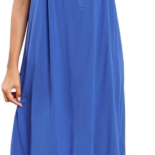 61oPh9nyS0L._AC_SL1500 Women's Nightgown Sleeveless Sleepwear Wide Strap Sleep Shirt Pleated Scoopneck Nightshirt