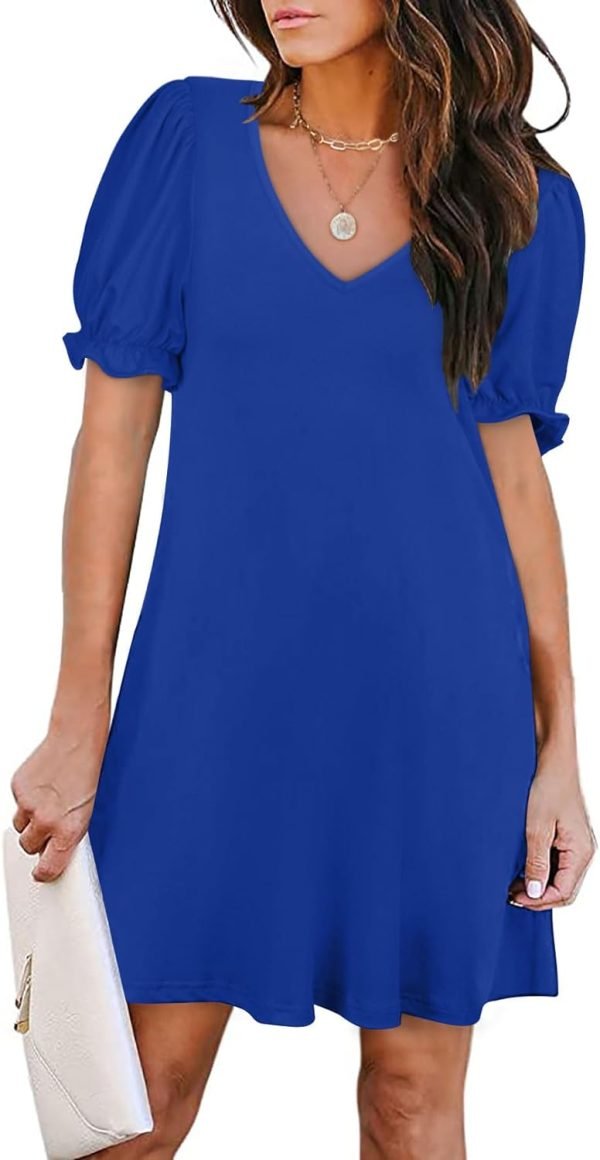 61obwhzMlbL._AC_SL1500 Women's Casual Dresses Puff Short Sleeve V-Neck Cocktail Dress with Pockets