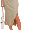 Midi Pencil Basic Skirt Casual Solid Split Side Stretchy Ribbed Knit Bodycon Mid Length Skirts for Women