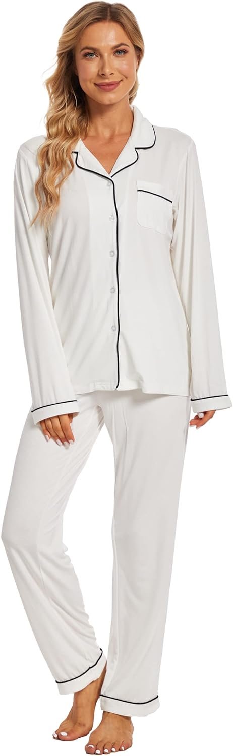 Button Up Pajamas for Women Long Sleeve Sleepwear Soft Loungewear Ladies Pjs Set XS-XXL