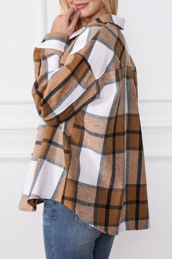 Trendy Queen Womens Flannel Shacket Jacket Casual Plaid Button Down Long Sleeve Shirt Fall Clothes Outfits