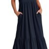 Women's Summer Casual Short Sleeve Crewneck Swing Dress Flowy Tiered Maxi Beach Dress with Pockets