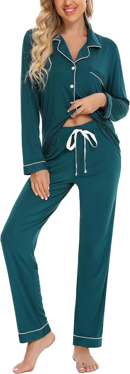61r2kUnemTL._AC_SL1500_e1a4c966-7306-4483-84f4-6ea38a773d6d Pajamas Set Long Sleeve Womens Button Down Sleepwear Two Piece Nightwear Soft Pj Lounge Sets S-XXL