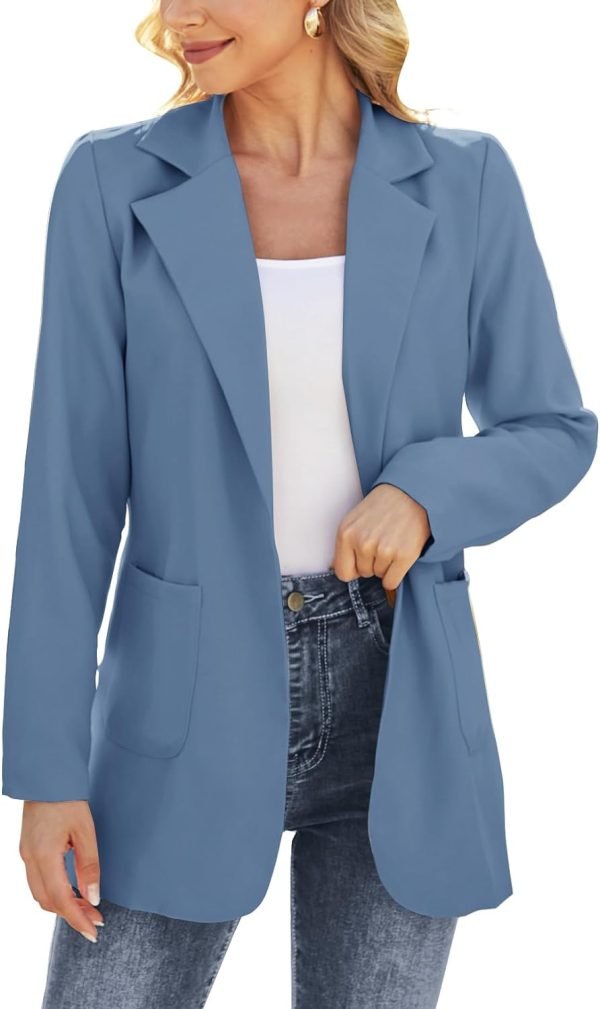 61roN7FLDdL._AC_SL1500_b06cf565-9fea-4df4-b96e-5835464b6778 Women Open Front Blazers Long Sleeve Casual OL Office Slim Buttonless Suit Jacket with Pockets