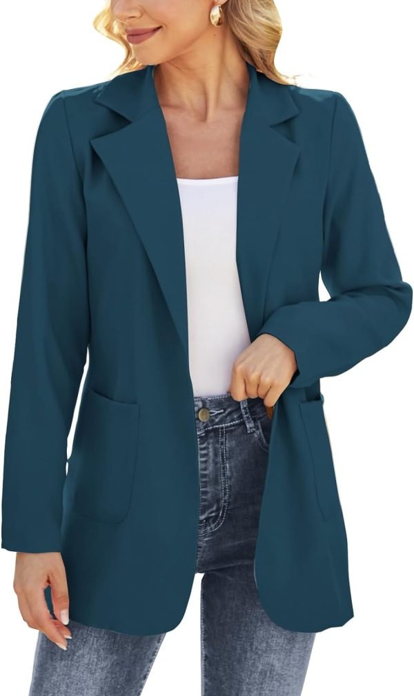 61sgW_v7t2L._AC_SL1500_8f55216d-ee63-41ff-abdd-d170ff22b7a5 Women Open Front Blazers Long Sleeve Casual OL Office Slim Buttonless Suit Jacket with Pockets