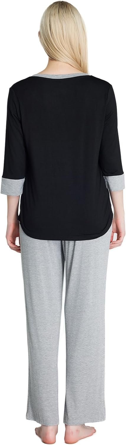 Loungewear Set pajamas Womens sleepwear Bamboo Viscose Capri Sleeve t shirt Long Pants Super Soft Novelty Pjs Set