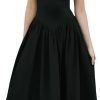 Women Off Shoulder Midi Dress Strapless Sleeveless Drop-Waist A Line Tube Dress Trendy Summer Swing Patchwork Dress