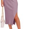 Midi Pencil Basic Skirt Casual Solid Split Side Stretchy Ribbed Knit Bodycon Mid Length Skirts for Women