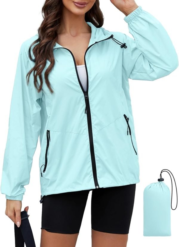 Rain Jacket Women Waterproof Lightweight Jacket With Hood Packable Raincoat with Pockets S-XXL