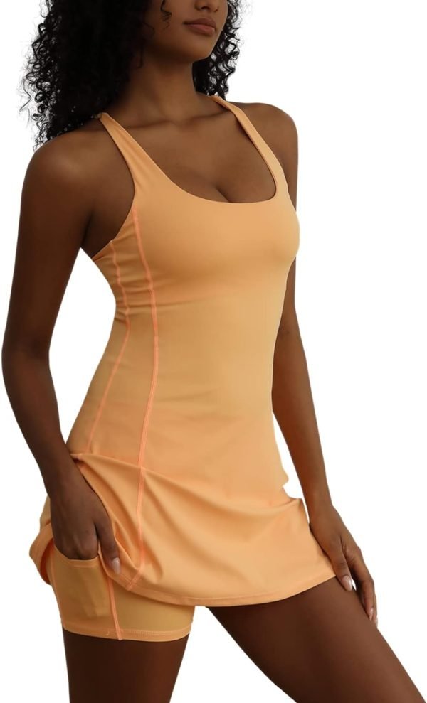 Tennis Dress for Women Workout Dress with Built-in Bra & Shorts Pockets Athletic Dress for Exercise Golf Dresses