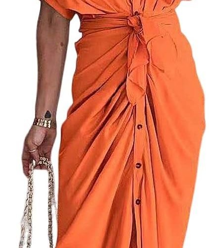 61zVXawOOzL._AC_SL1500 Women's Short Sleeve Satin Dress Button Down with Belt Maxi Shirt Dresses