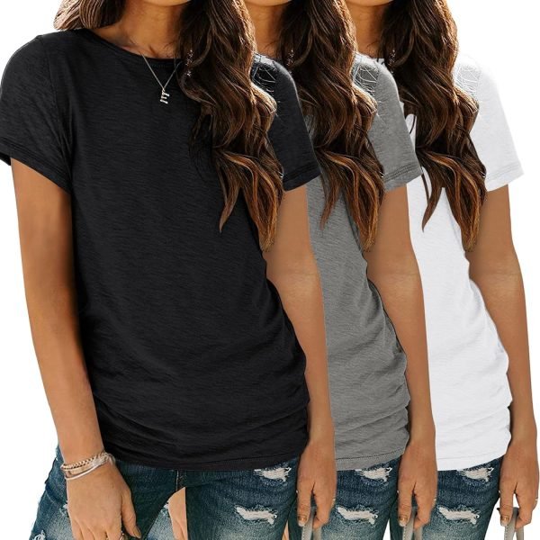 71-4Kzi9RuL._AC_SL1500 Womens 3 Pack T Shirts Basic Short Sleeve Tees Crewneck Fashion Tops Loose Fit Lightweight Casual Summer Clothes 2024