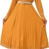 Business Casual Shirt Dress for Women Long Sleeves Pleated Midi Dresses with Belt