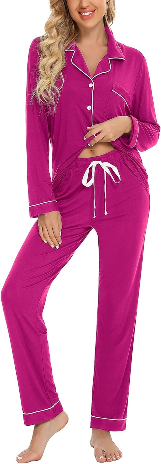 710Jmq_IwnL._AC_SL1500_b391f717-bb3e-431d-a22a-3982589ea3fc Pajamas Set Long Sleeve Womens Button Down Sleepwear Two Piece Nightwear Soft Pj Lounge Sets S-XXL