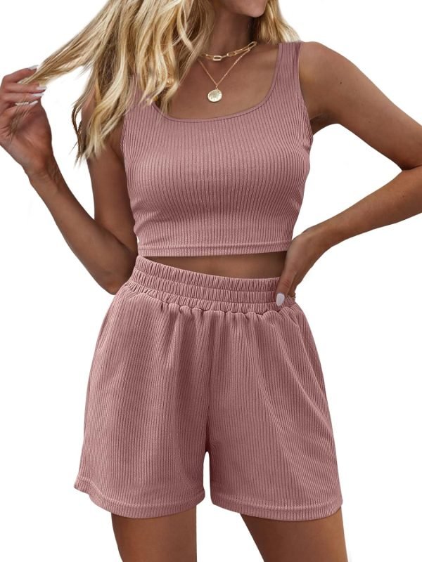 Trendy Queen Two Piece Summer Outfits Women Shorts Sets 2 Piece Sleeveless Matching Lounge Crop Top and High Waisted Shorts