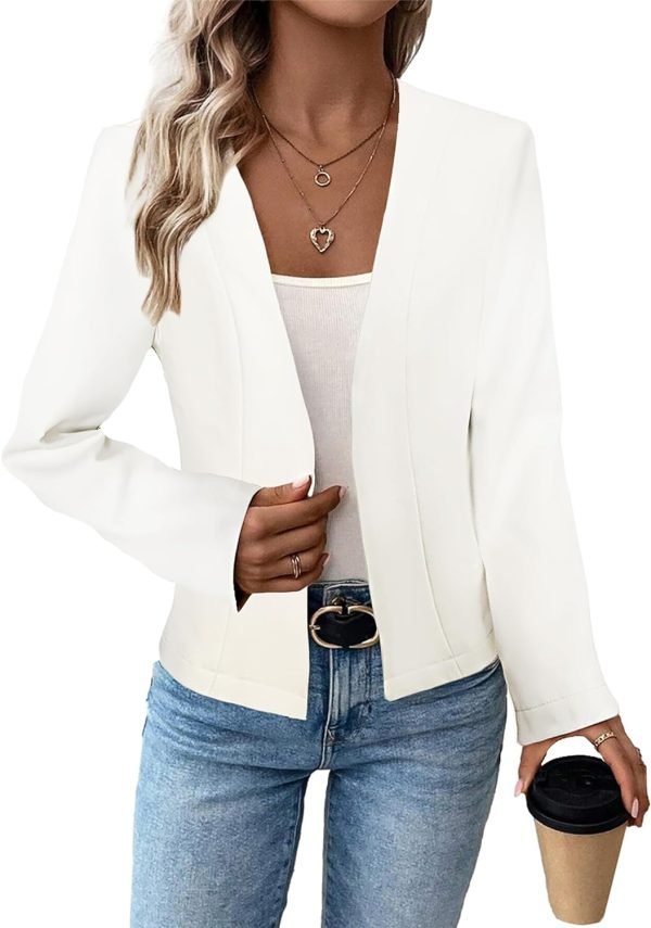 2024 Summer Cropped Collarless Blazer Lightweight Fully Lined Open Front Elegant Petite Work Office Jackets