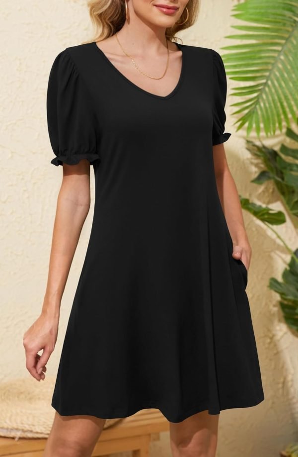 711SU7GD4ZL._AC_SL1500 Women's Casual Dresses Puff Short Sleeve V-Neck Cocktail Dress with Pockets