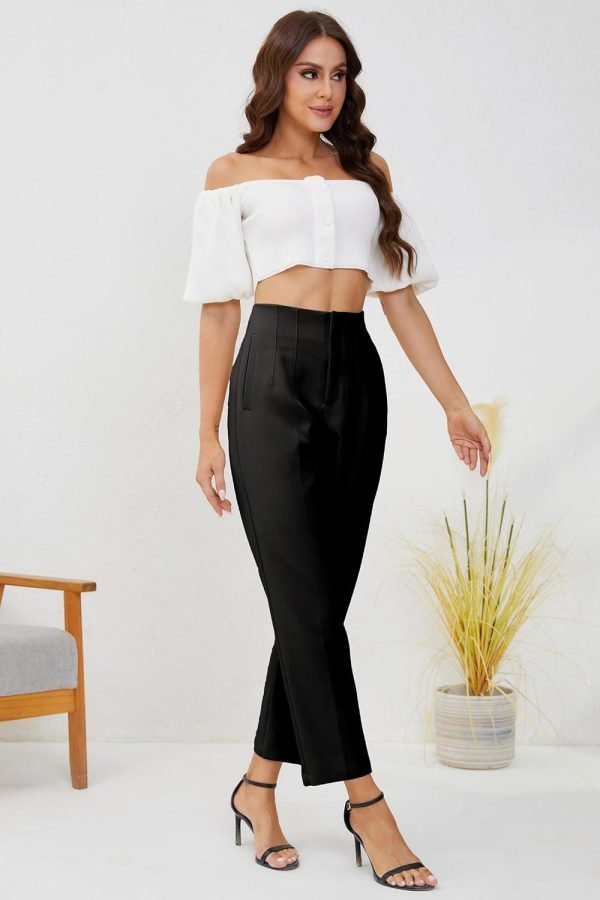712FCbrXvXL._AC_SL1500 Women's High Waisted Business Trousers Straight Leg Pleated Office Slacks Pants