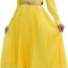 Business Casual Shirt Dress for Women Long Sleeves Pleated Midi Dresses with Belt