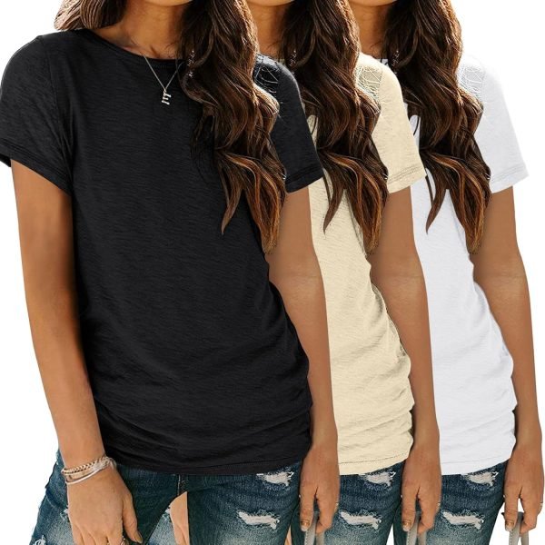 713gKaZJmyL._AC_SL1500 Womens 3 Pack T Shirts Basic Short Sleeve Tees Crewneck Fashion Tops Loose Fit Lightweight Casual Summer Clothes 2024
