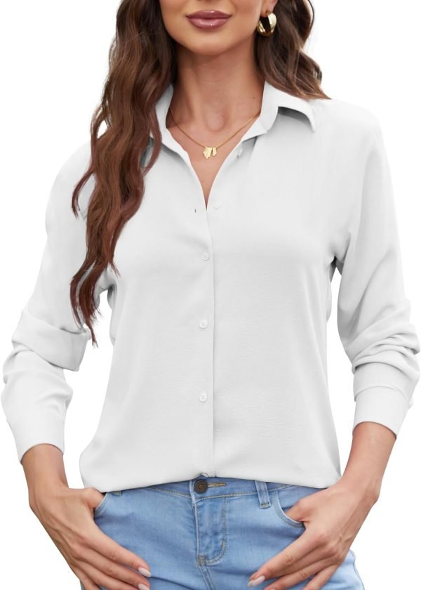 7153Yhhr74L._AC_SL1500 Womens Chiffon Blouses Button-Down Shirts Soft Tops Collared Casual Work Shirt XS-XXL
