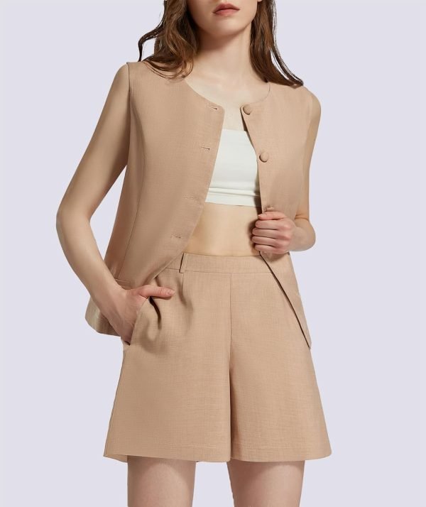 716FS7jWuoL._AC_SL1500 Women's Summer 2 Piece Outfits Sleeveless Round Neck Button Down High Waisted Pants 2024 Business Work Sets